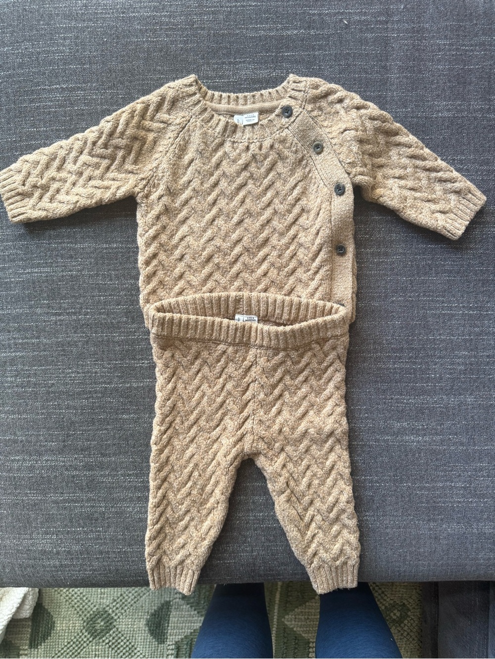 Janie and Jack Beige/Tan Cable Knit Baby Matching Set